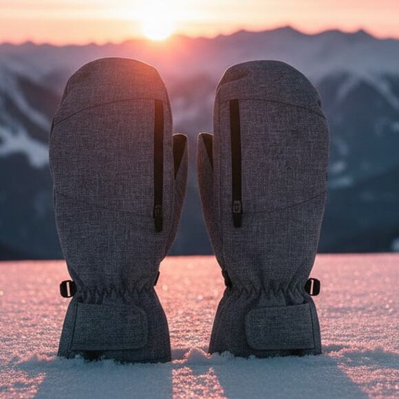 New Men’s Ski Mittens Size Large – Grey Heather Zipper Heat Pocket Insulated - Picture 5 of 8